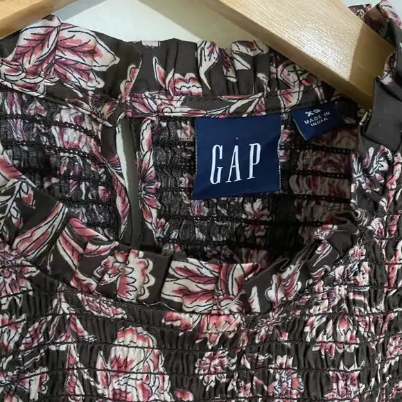 Gap Floral Smocked Ruffle Boho Top, Brown, Size XS - Picture 9 of 12